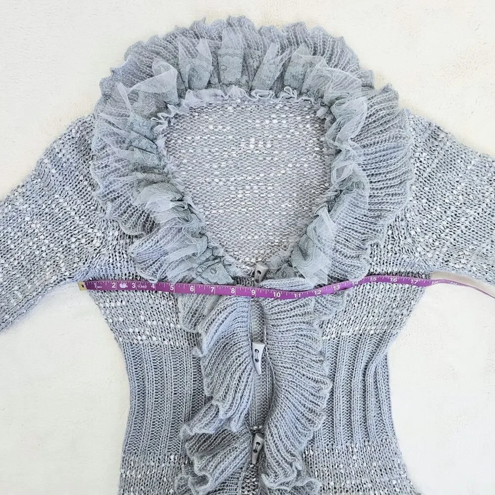 Y2K Whimsy Ruffle Lace Tulle Long Cardigan Witchy Fairy Boho Penny Lane Size S - Picture 10 of 12